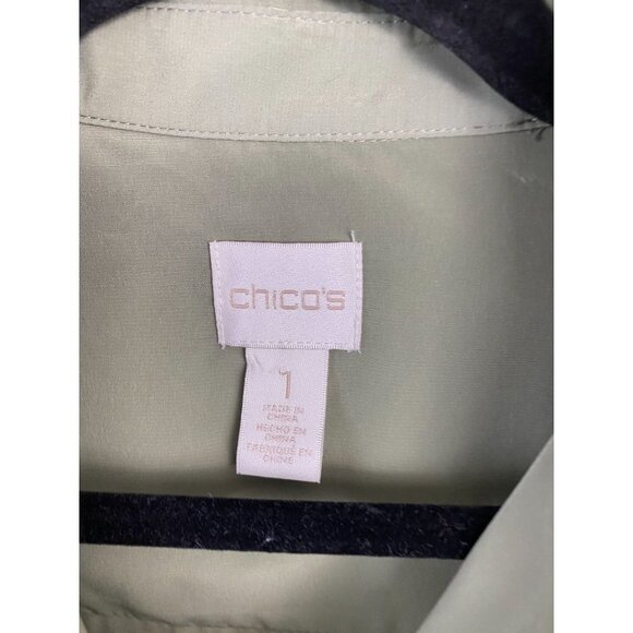 Chico's Green Tunic top Womens size Medium Career office Flowy solid Long Sleeve - Picture 3 of 12